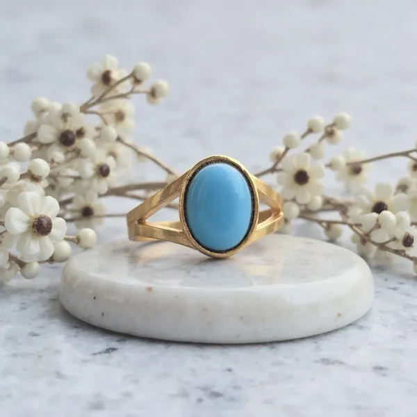 Firoza_Turquoise_Gemstone_Brass_Metal_Gold_Plated_Adjustable_Ring_Astrological_Purpose_For_Unisex