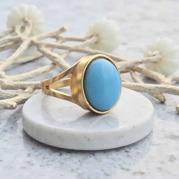 Firoza_Turquoise_Gemstone_Brass_Metal_Gold_Plated_Adjustable_Ring_Astrological_Purpose_For_Unisex