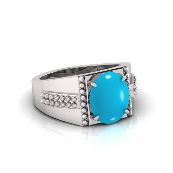 Firoza_Turquoise_Gemstone_Brass_Metal_Silver_Plated_Adjustable_Ring_Astrological_Purpose_For_Unisex