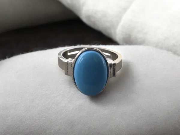 Firoza_Turquoise_Gemstone_Brass_Metal_Silver_Plated_Adjustable_Ring_Astrological_Purpose_For_Unisex