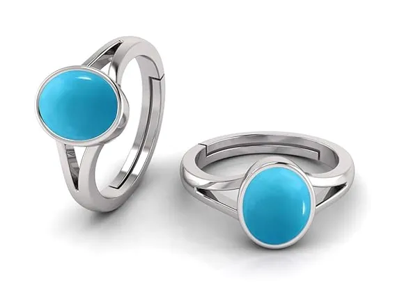 Firoza_Turquoise_Gemstone_Brass_Metal_Silver_Plated_Adjustable_Ring_Astrological_Purpose_For_Unisex