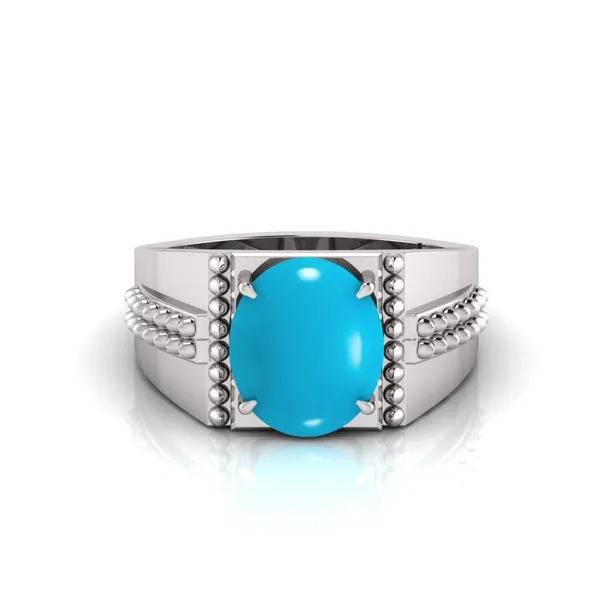 Firoza_Turquoise_Gemstone_Brass_Metal_Silver_Plated_Adjustable_Ring_Astrological_Purpose_For_Unisex