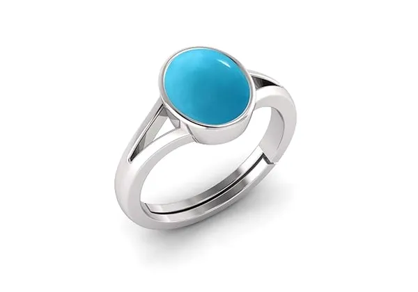 Firoza_Turquoise_Gemstone_Brass_Metal_Silver_Plated_Adjustable_Ring_Astrological_Purpose_For_Unisex