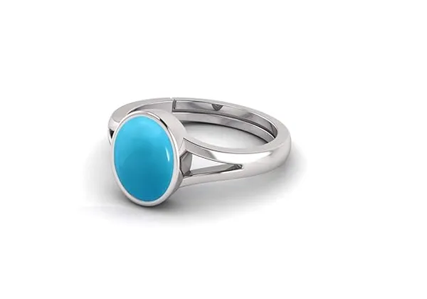 Firoza_Turquoise_Gemstone_Brass_Metal_Silver_Plated_Adjustable_Ring_Astrological_Purpose_For_Unisex