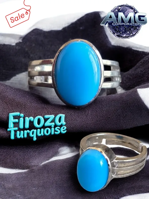 Firoza_Turquoise_Gemstone_Brass_Metal_Silver_Plated_Adjustable_Ring_Astrological_Purpose_For_Unisex
