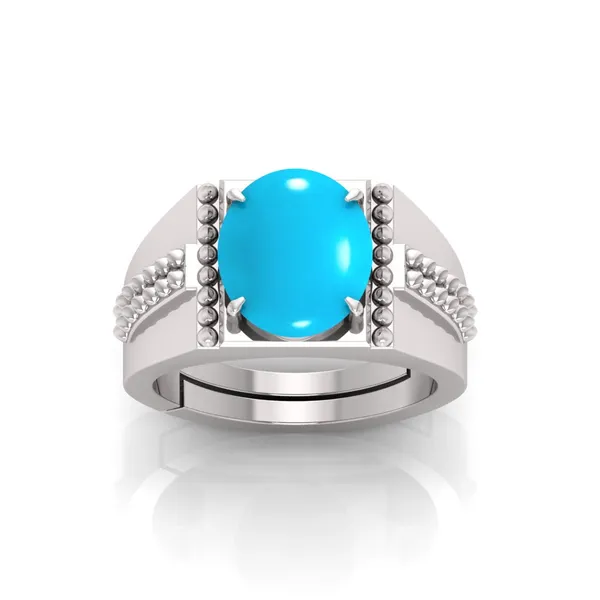 Firoza_Turquoise_Gemstone_Brass_Metal_Silver_Plated_Adjustable_Ring_Astrological_Purpose_For_Unisex