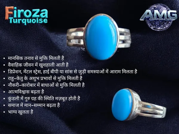 Firoza_Turquoise_Gemstone_Brass_Metal_Silver_Plated_Adjustable_Ring_Astrological_Purpose_For_Unisex