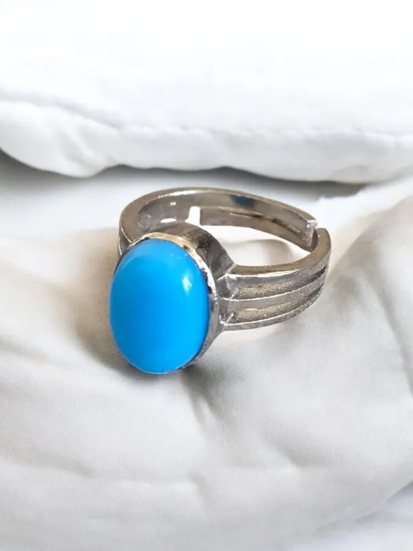 Firoza_Turquoise_Gemstone_Brass_Metal_Silver_Plated_Adjustable_Ring_Astrological_Purpose_For_Unisex