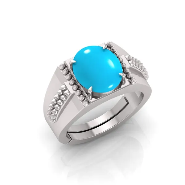 Firoza_Turquoise_Gemstone_Brass_Metal_Silver_Plated_Adjustable_Ring_Astrological_Purpose_For_Unisex