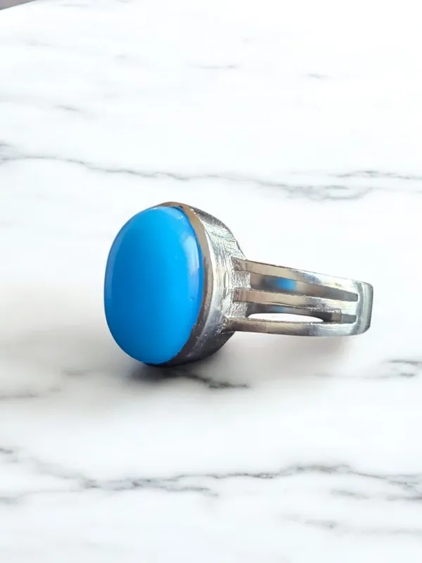 Firoza_Turquoise_Gemstone_Brass_Metal_Silver_Plated_Adjustable_Ring_Astrological_Purpose_For_Unisex