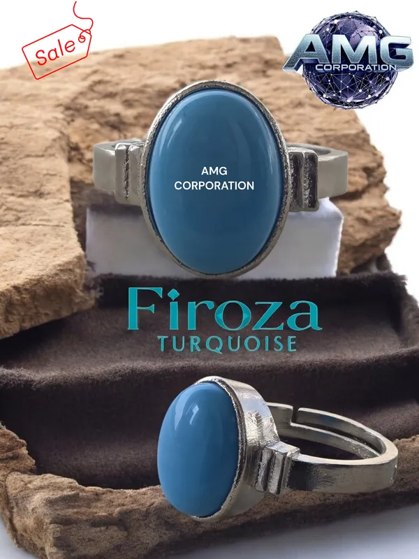 Firoza_Turquoise_Gemstone_Brass_Metal_Silver_Plated_Adjustable_Ring_Astrological_Purpose_For_Unisex
