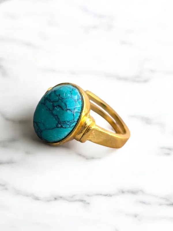 Irani_Firoza_Turquoise_Gemstone_Brass_Metal_Gold_Plated_Adjustable_Ring_Astrological_Purpose_For_Unisex