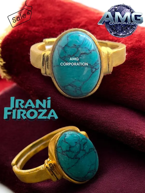 Irani_Firoza_Turquoise_Gemstone_Brass_Metal_Gold_Plated_Adjustable_Ring_Astrological_Purpose_For_Unisex