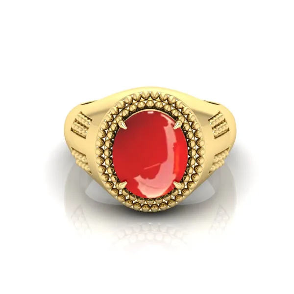 Moonga_Coral_Gemstone_Brass_Metal_Gold_Plated_Adjustable_Ring_Astrological_Purpose_For_Unisex
