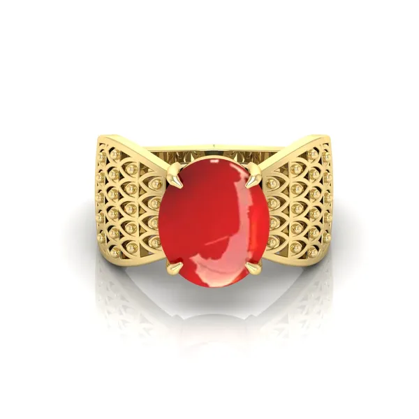 Moonga_Coral_Gemstone_Brass_Metal_Gold_Plated_Adjustable_Ring_Astrological_Purpose_For_Unisex