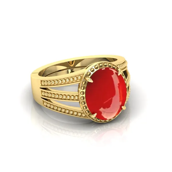 Moonga_Coral_Gemstone_Brass_Metal_Gold_Plated_Adjustable_Ring_Astrological_Purpose_For_Unisex