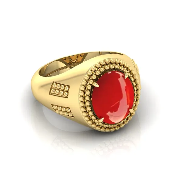Moonga_Coral_Gemstone_Brass_Metal_Gold_Plated_Adjustable_Ring_Astrological_Purpose_For_Unisex
