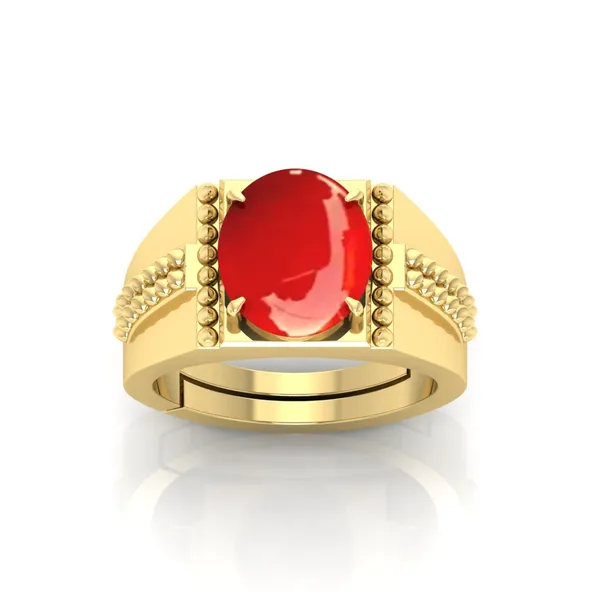 Moonga_Coral_Gemstone_Brass_Metal_Gold_Plated_Adjustable_Ring_Astrological_Purpose_For_Unisex
