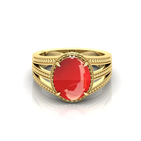Moonga_Coral_Gemstone_Brass_Metal_Gold_Plated_Adjustable_Ring_Astrological_Purpose_For_Unisex