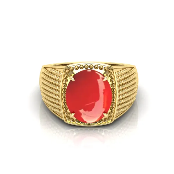 Moonga_Coral_Gemstone_Brass_Metal_Gold_Plated_Adjustable_Ring_Astrological_Purpose_For_Unisex