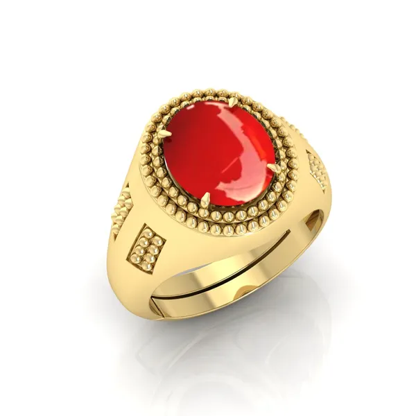 Moonga_Coral_Gemstone_Brass_Metal_Gold_Plated_Adjustable_Ring_Astrological_Purpose_For_Unisex