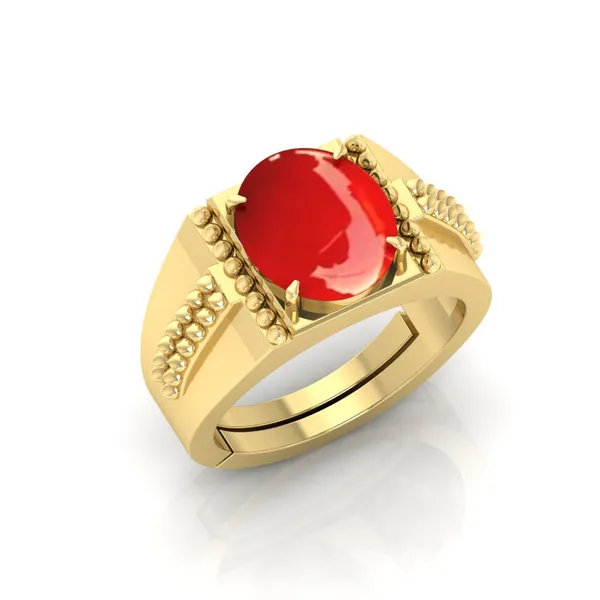 Moonga_Coral_Gemstone_Brass_Metal_Gold_Plated_Adjustable_Ring_Astrological_Purpose_For_Unisex