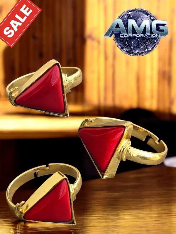 Moonga_Coral_Gemstone_Brass_Metal_Gold_Plated_Adjustable_Ring_Astrological_Purpose_For_Unisex