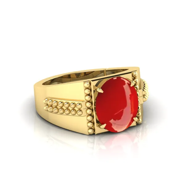 Moonga_Coral_Gemstone_Brass_Metal_Gold_Plated_Adjustable_Ring_Astrological_Purpose_For_Unisex