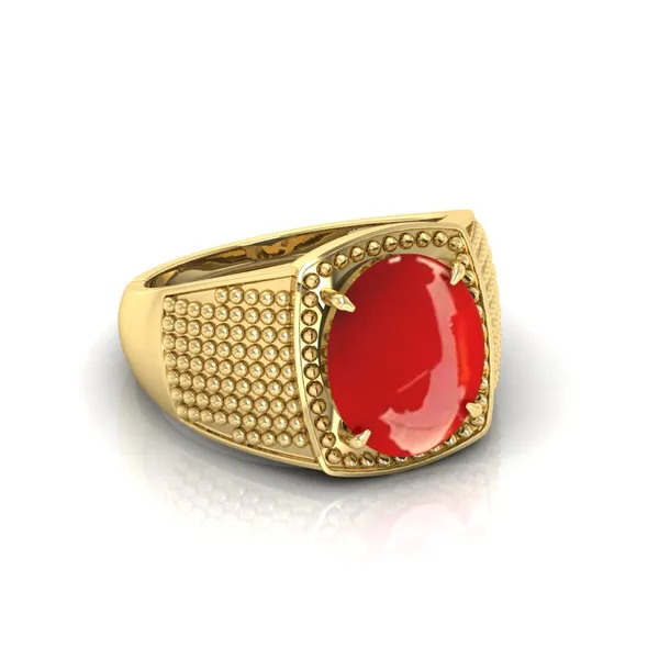 Moonga_Coral_Gemstone_Brass_Metal_Gold_Plated_Adjustable_Ring_Astrological_Purpose_For_Unisex