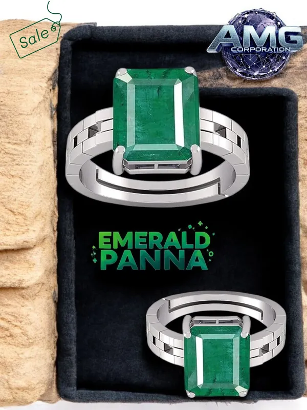 Panna_Emerald_Gemstone_Brass_Metal_Adjustable_Ring_Astrological_Purpose_For_Unisex
