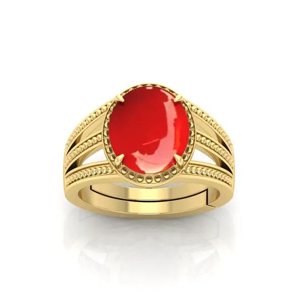 Moonga_Coral_Gemstone_Brass_Metal_Gold_Plated_Adjustable_Ring_Astrological_Purpose_For_Unisex