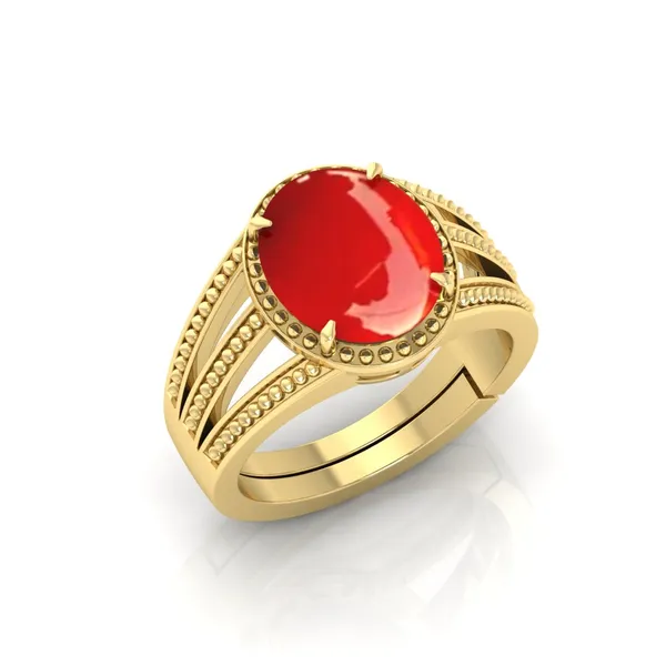 Moonga_Coral_Gemstone_Brass_Metal_Gold_Plated_Adjustable_Ring_Astrological_Purpose_For_Unisex