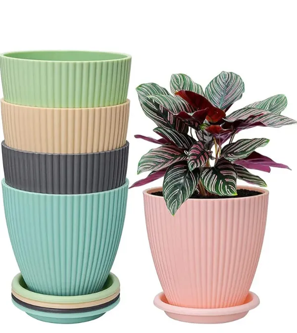 Pack_Of_5_Plastic_Outdoor_Indoor_Planters_Pots_With_Drainage_Hole_And_Tray_Saucer