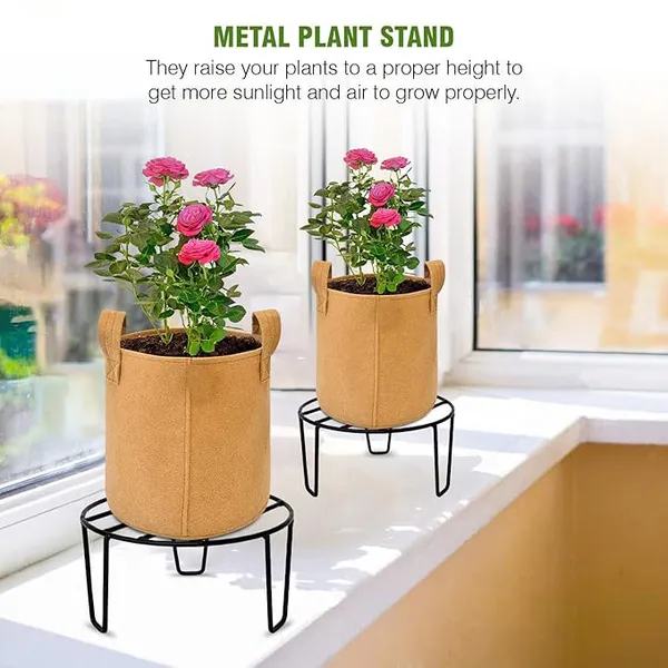 Set_Of_4_Black_Round_Metal_Flower_Pot/Plant_Stand_|_For_Home_Garden_Balcony_Living_Room_Decoration