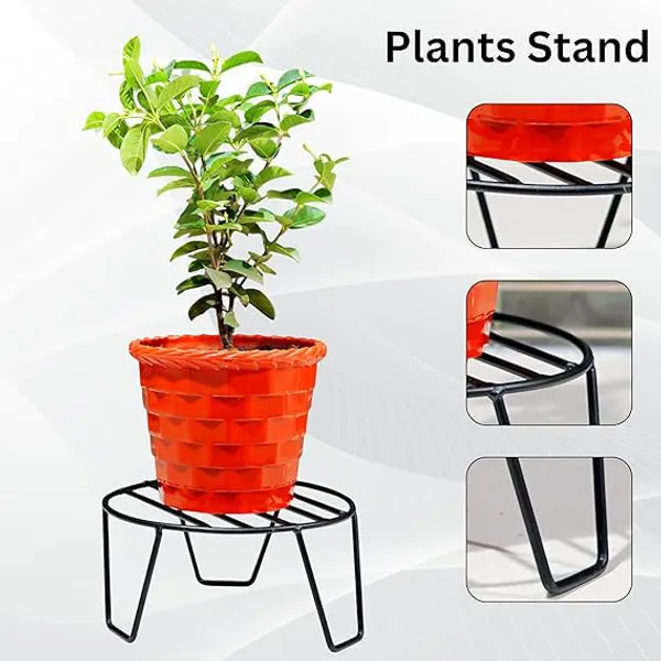 Set_Of_4_Black_Round_Metal_Flower_Pot/Plant_Stand_|_For_Home_Garden_Balcony_Living_Room_Decoration