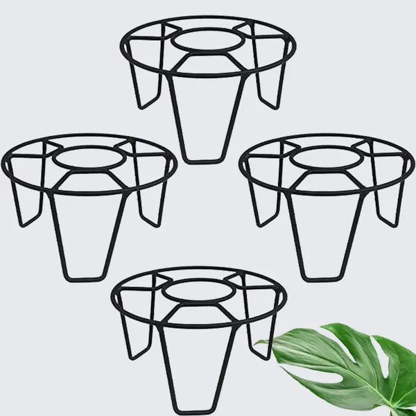 Set_Of_4_Black_Metal_Round_O_Shape_Flower_Pot/Plant_Stand_|_For_Home_Garden_Balcony_Living_Room_Decoration