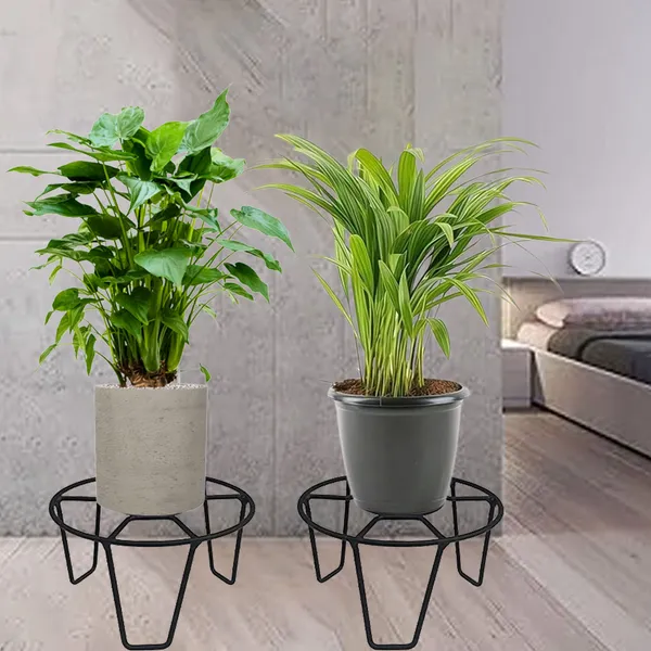 Set_Of_4_Black_Metal_Round_O_Shape_Flower_Pot/Plant_Stand_|_For_Home_Garden_Balcony_Living_Room_Decoration