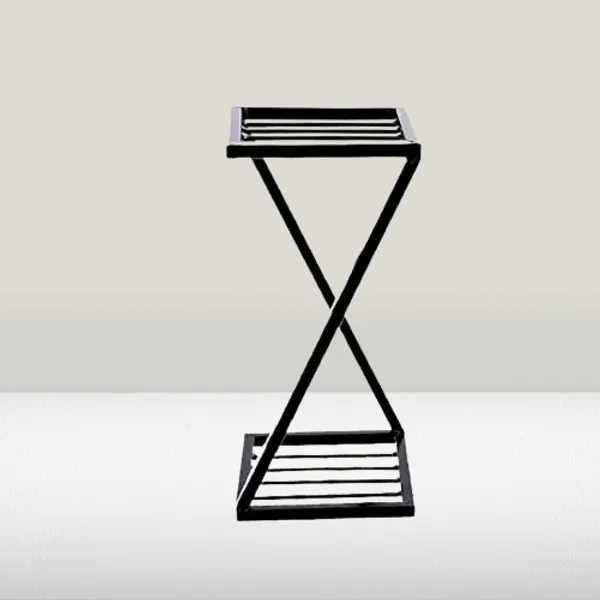Set_of_1_Z_Shape_Plant_Stand/Flower_Shelf_|_For_Garden/Balcony/_Corner_Display/Double_Decker_Window_Planted_Stand-Black