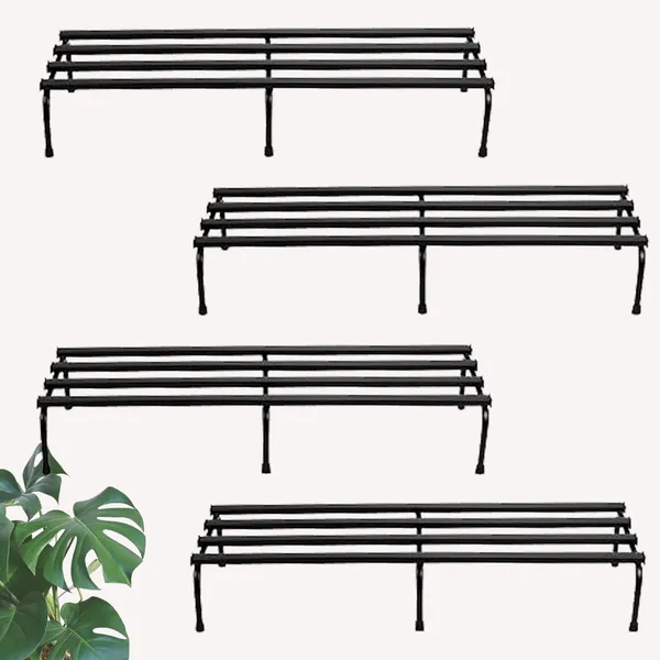 Set_Of_4_Black_Heavy_Metal_Flower_Pot/Plant_Stand__|_For_Home_Garden_Balcony_Living_Room__Decoration_24_Inches