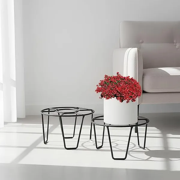 Set_Of_2_Black_Metal_Round_O_Shapeflower_Pot/Plant_Stand_|_For_Home_Garden_Balcony_Living_Room_Decoration