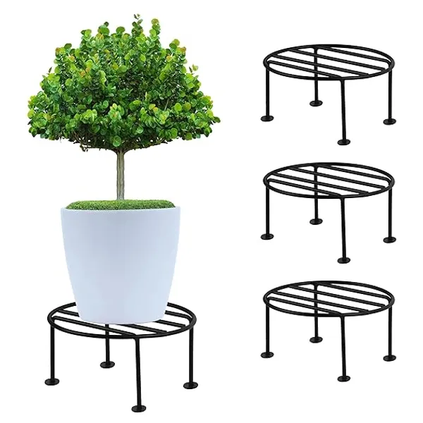 Set_Of_4_Black_Metal_Round_Flower_Pot/Plant_Stand_|_For_Home_Garden_Balcony_Living_Room_Decorationation