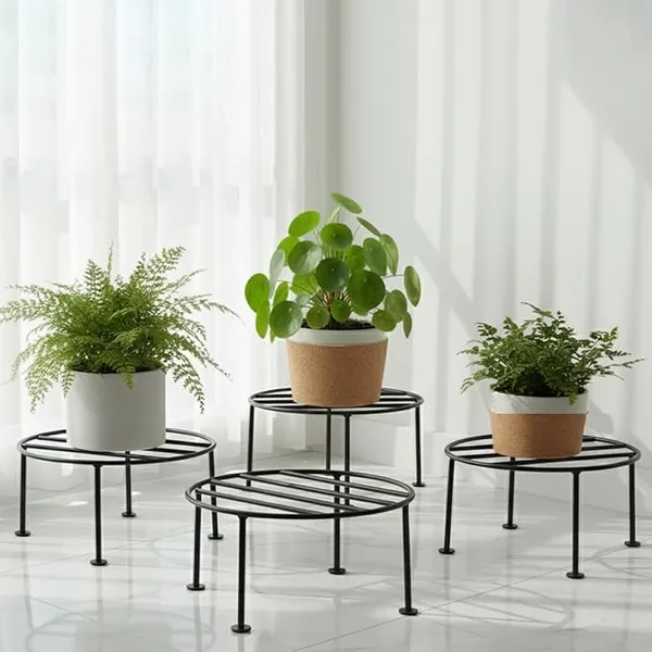 Set_Of_4_Black_Metal_Round_Flower_Pot/Plant_Stand_|_For_Home_Garden_Balcony_Living_Room_Decorationation