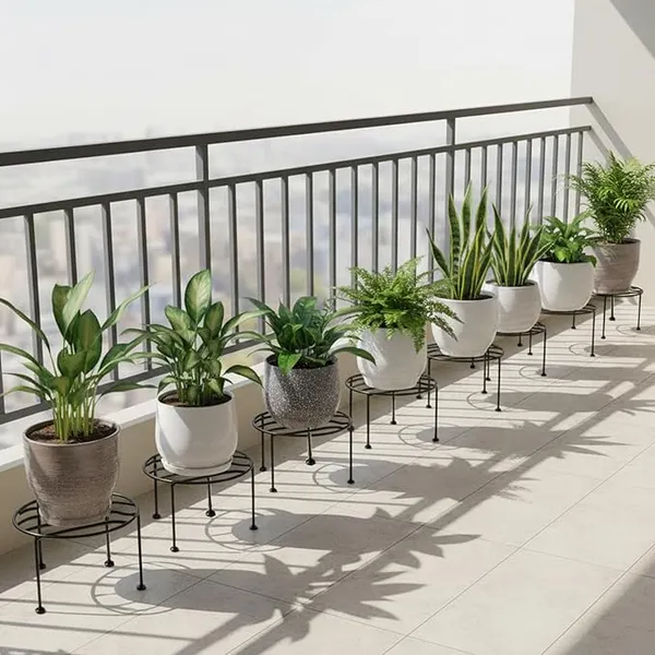 Set_Of_4_Black_Metal_Round_Flower_Pot/Plant_Stand_|_For_Home_Garden_Balcony_Living_Room_Decorationation