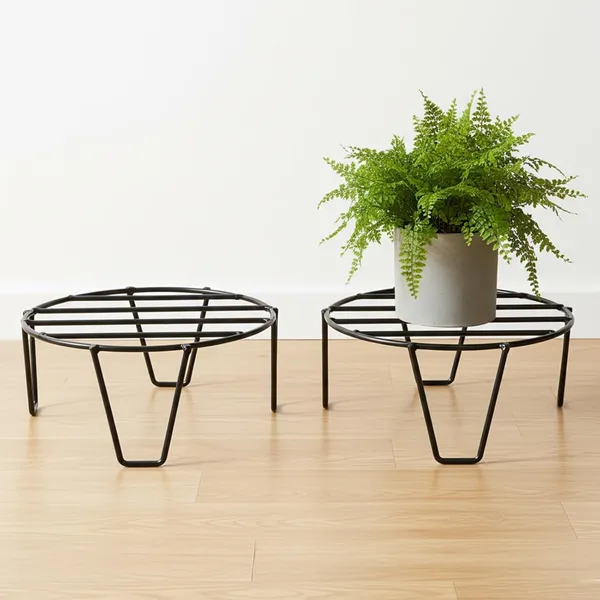 Set_Of_2_Black_Round_Metal_Flower_Pot/Plant_Stand_|_For_Home_Garden_Balcony_Living_Room_Decoration