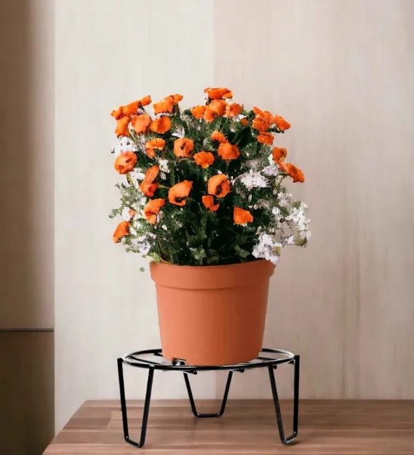 Set_Of_2_Black_Round_Metal_Flower_Pot/Plant_Stand_|_For_Home_Garden_Balcony_Living_Room_Decoration