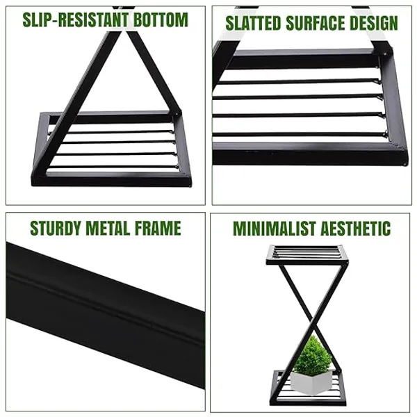 Set_Of_2_Black_Z_Shape_Plant_Stand/Flower_Shelf_|_For_Garden/Balcony/_Corner_Display/Double_Decker_Window_Planted_Stand