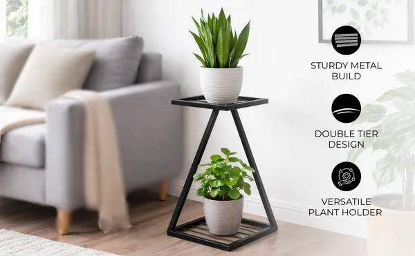 Set_Of_2_Black_Z_Shape_Plant_Stand/Flower_Shelf_|_For_Garden/Balcony/_Corner_Display/Double_Decker_Window_Planted_Stand