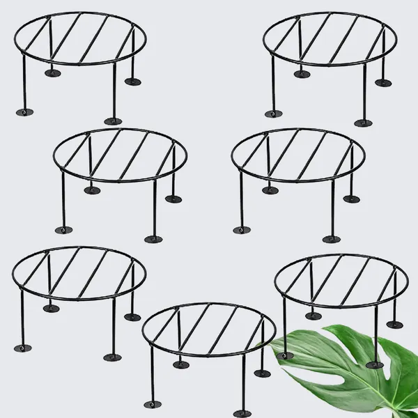 Set_Of_7_Black_Metal_Round_Flower_Pot/Plant_Stand_|_For_Home_Garden_Balcony_Living_Room_Decoration