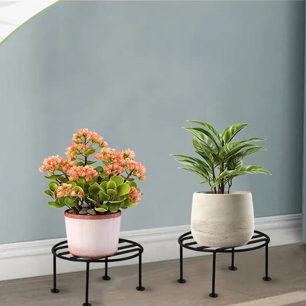 Set_Of_2_Black_Metal_Round_Flower_Pot/Plant_Stand_|_For_Home_Garden_Balcony_Living_Room_Decoration