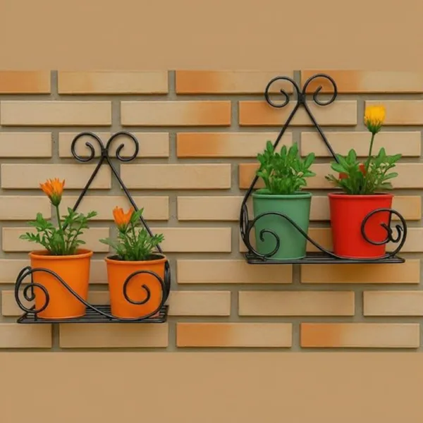 Set_Of_4_Matt_Black_Wall_Mount_Metal_Planter_stand__|_For_Home_Garden_Balcony_Living_Room__Decoration